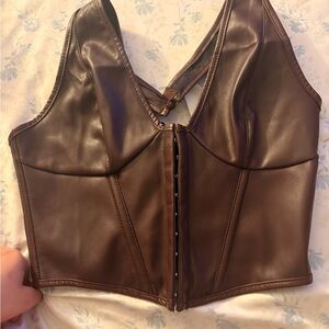 Sara Brown Leather Crop Top